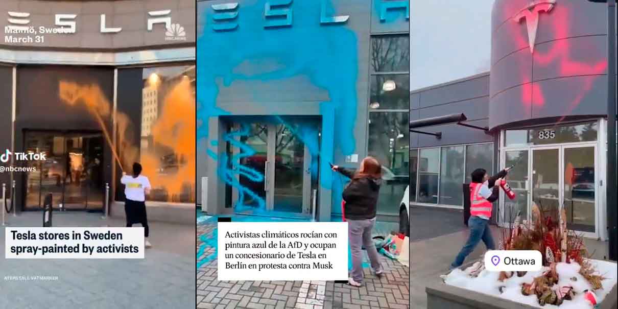 VIDEO. Activistas climáticos vandalizan agencias Tesla 