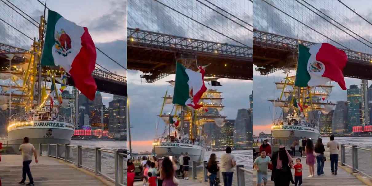 VIDEO. Así chocó el Buque Escuela Cuauhtémoc con el Puente de Brooklyn, hay heridos