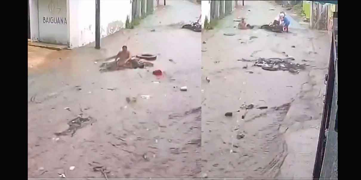 VIDEO. México surrealista: indigente navega tranquilamente por calles inundadas de Campeche y se vuelve viral