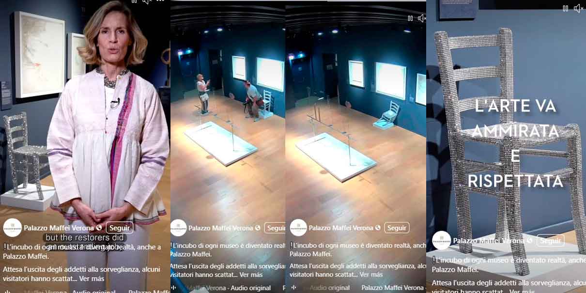 VIDEO. Turistas destruyen obra de arte al simular sentarse y tomarse una foto en Verona