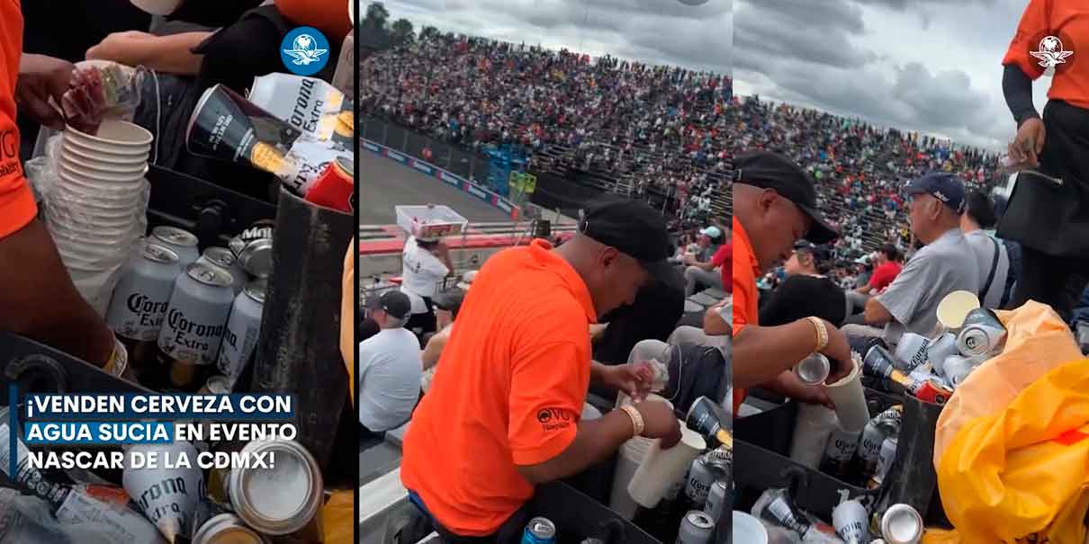 VIDEO. Vendedor combina cerveza con agua sucia en evento Nascar México