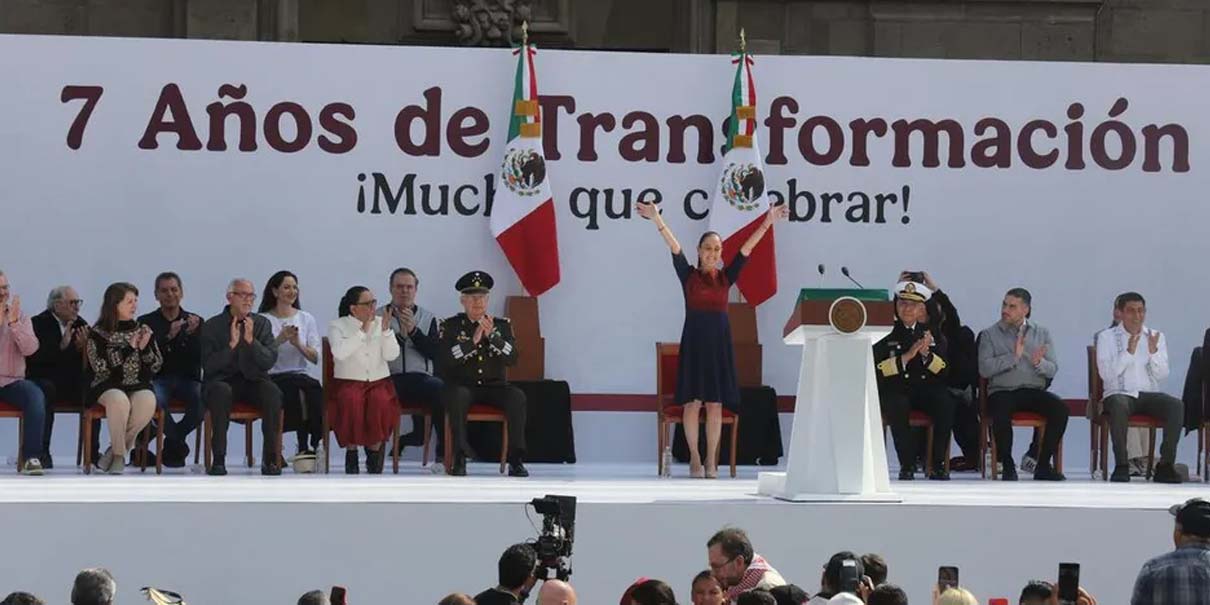 Sheinbaum celebra 7 años de la 4T; destaca salario mínimo, recaudación y soberanía