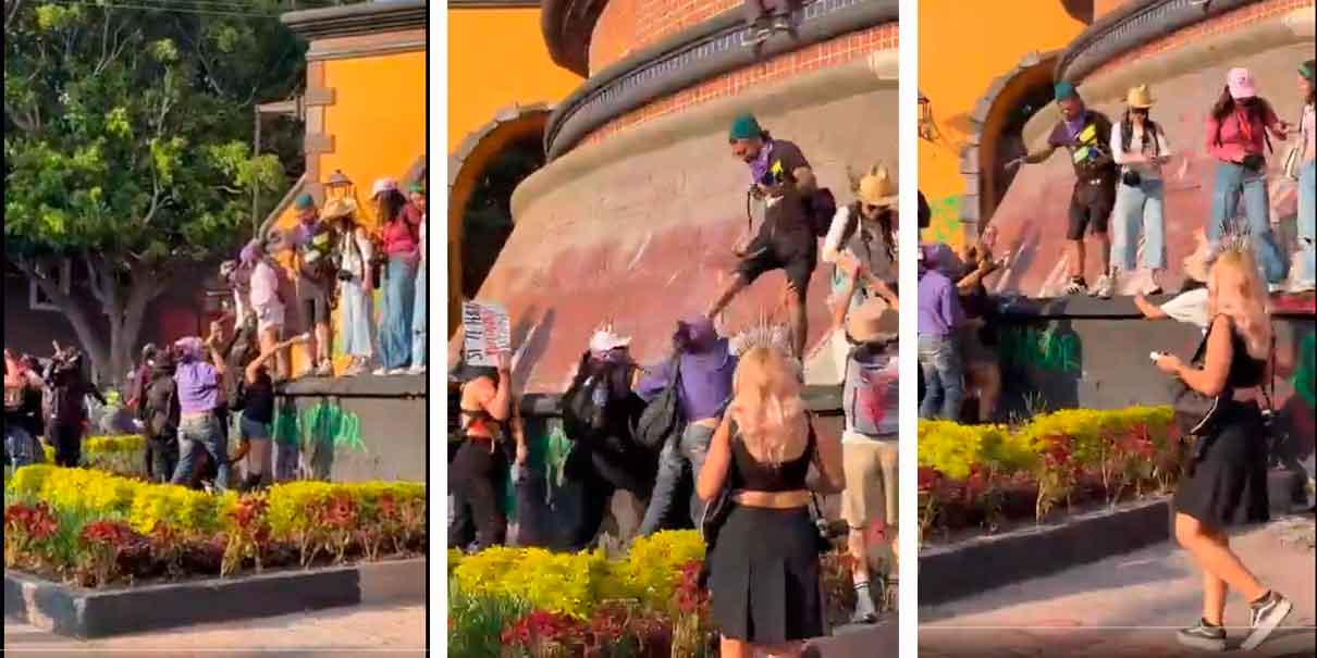 VIDEO. Fotógrafo patea a manifestante durante marcha del 8M en Querétaro y desata polémica en redes sociales