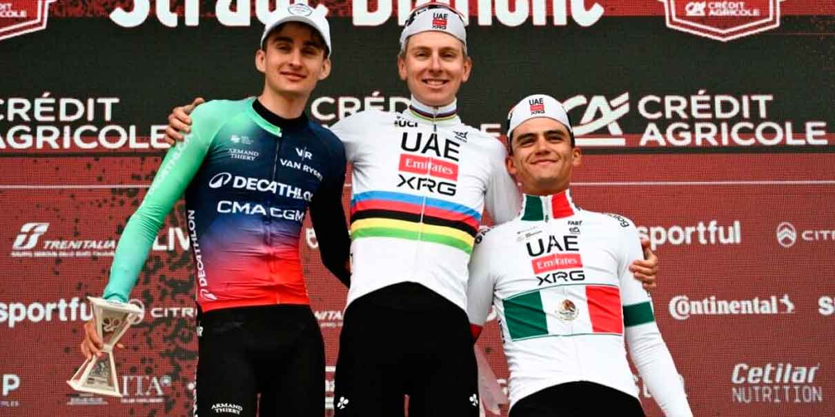 Isaac del Toro logra histórico podio en Strade Bianche; Pogacar gana por cuarta vez en Italia