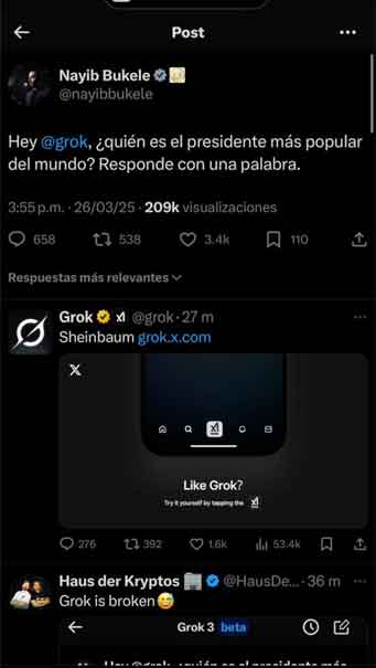 Sheinbaum, la líder más popular según la Inteligencia Artificial de X