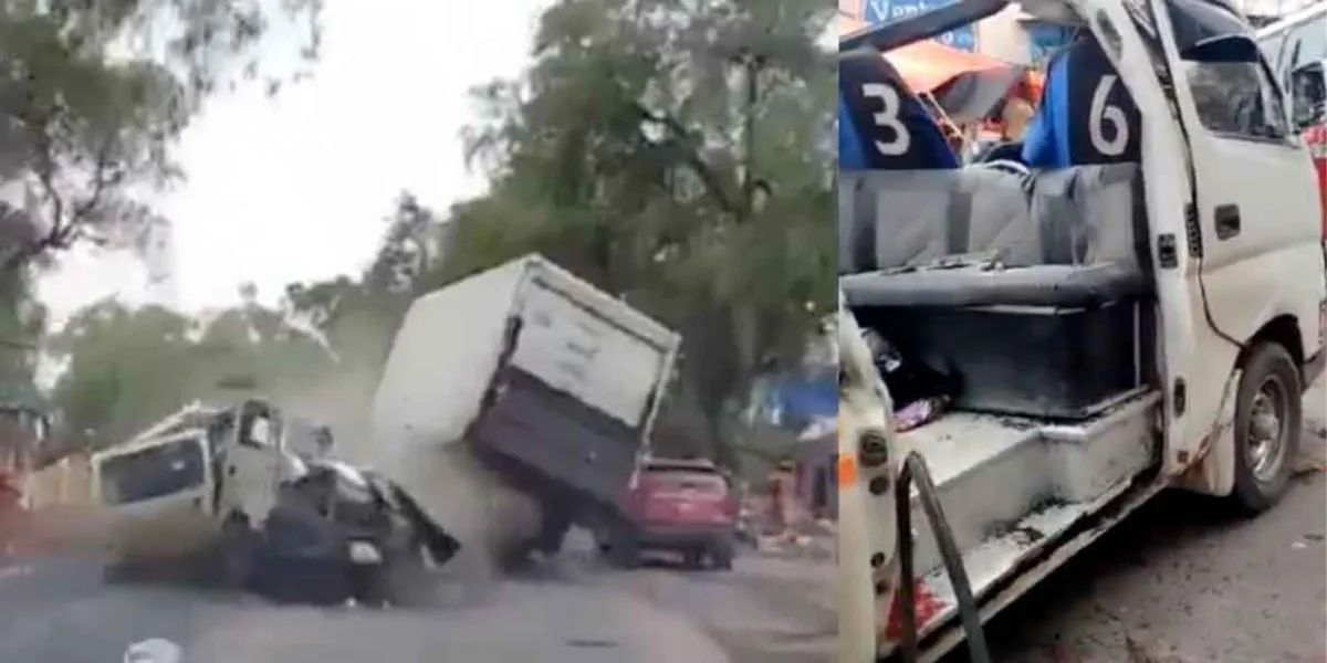VIDEO. Tráiler choca contra combi y deja 7 personas prensadas