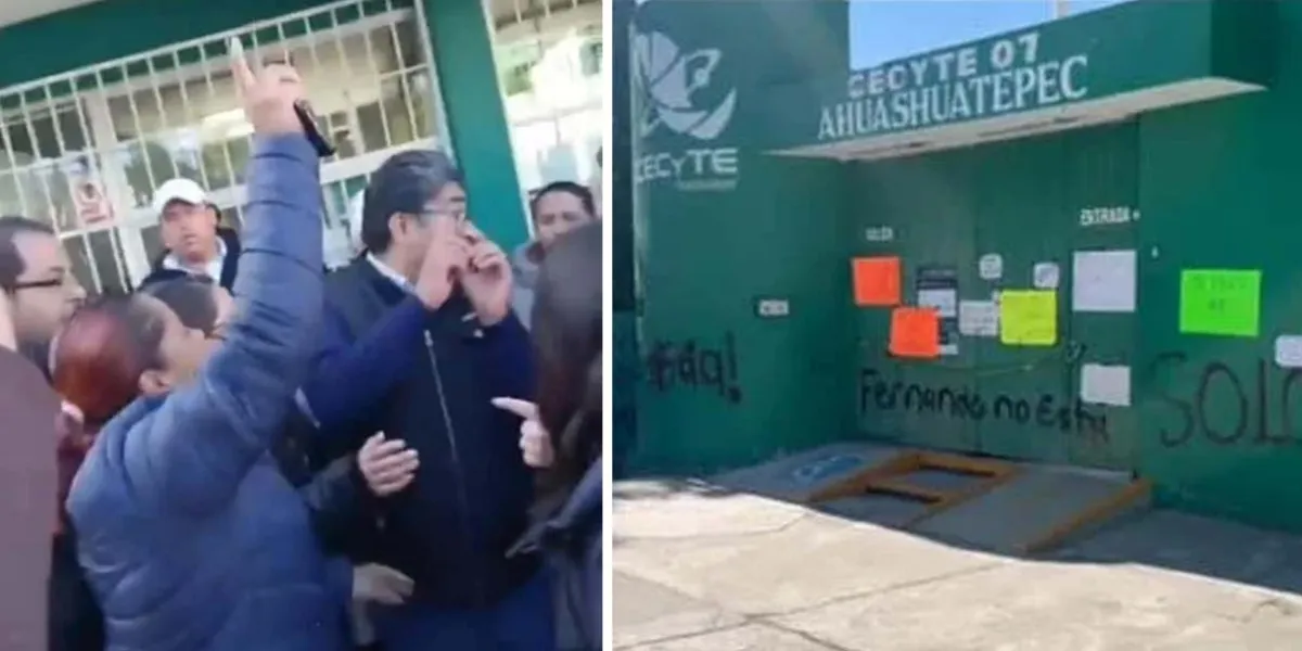 A empujones sacan a director de escuela en Tlaxcala tras la muerte de alumno calcinado