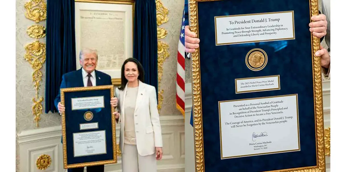 María Corina Machado entrega medalla del Nobel de la Paz a Trump tras reunión en la Casa Blanca