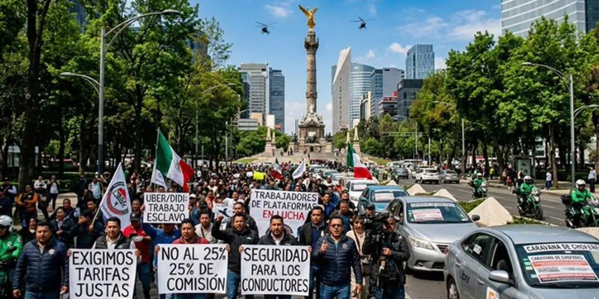 Choferes de Uber y DiDi protestan en CDMX: exigen menos comisiones y mejores ingresos