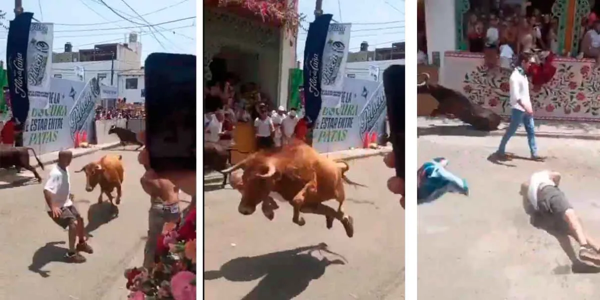 IMÁGENES SENSIBLES. Toro noquea a hombre en feria de Perú
