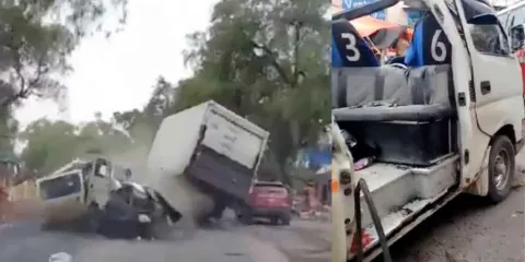 VIDEO. Tráiler choca contra combi y deja 7 personas prensadas