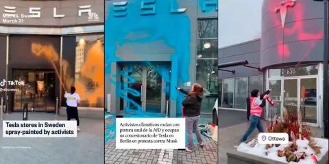 VIDEO. Activistas climáticos vandalizan agencias Tesla 