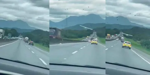 VIDEO. ¡Sustazo! Avioneta aterriza de emergencia entre autos en carretera de Brasil 