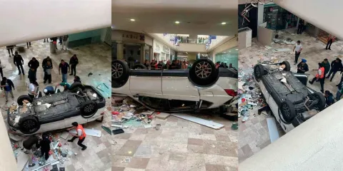 VIDEOS. Mujer cae desde el tercer piso con su auto en Plaza Lilas, CDMX