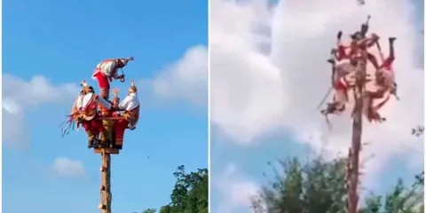  Caen cinco voladores de Papantla durante ceremonia religiosa en Veracruz
