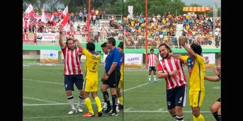 Leyendas de América y Chivas protagonizan bronca en partido 