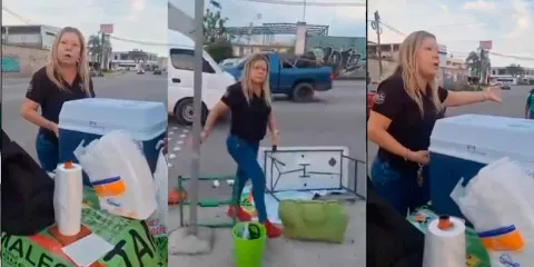 VIDEO. 'Lady Tamales' derriba puesto de comerciante ambulante 