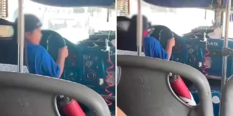VIDEO. Niño conduce camión de transporte público en Durango. Apenas alcanza los pedales