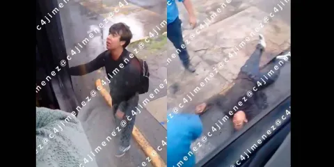VIDEO. Joven ebrio sube por la fuerza a autobús pero chóferes lo bajan a golpes