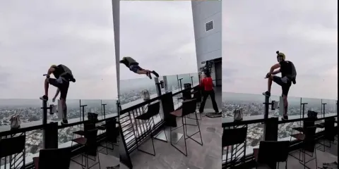 VIDEO. Deportista extremo se arroja con paracaídas desde terraza del Hotel Riu en Guadalajara 