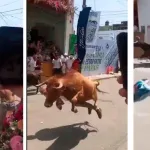IMÁGENES SENSIBLES. Toro noquea a hombre en feria de Perú