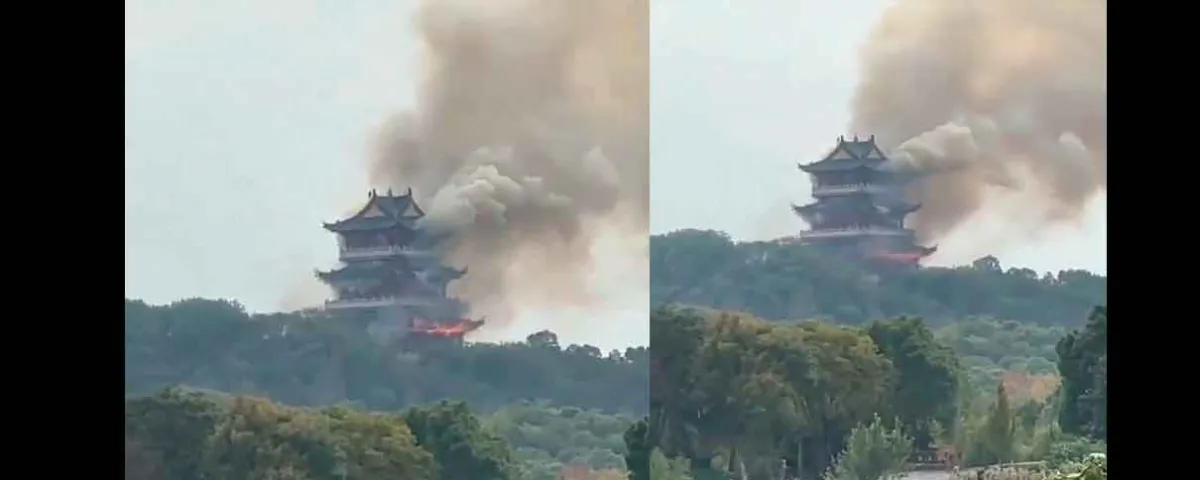 Incendio destruye el histórico pabellón Wenchang del templo Yongqing en China: investigan causas del siniestro